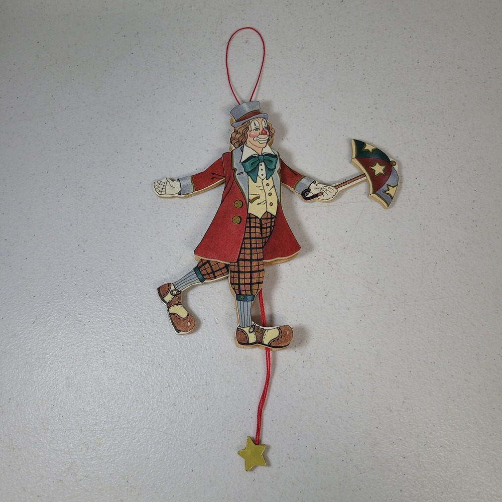 Vintage Wooden Jumping Jack Clown Ornament Made in Taiwan ROC